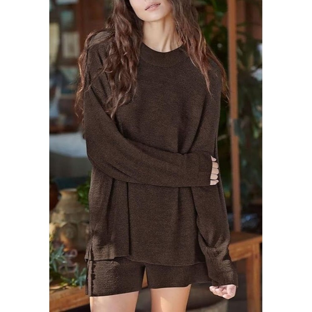 Long Sleeve‎ Sweater Top and Shorts 2 Piece Lounge Sets Sweater Set